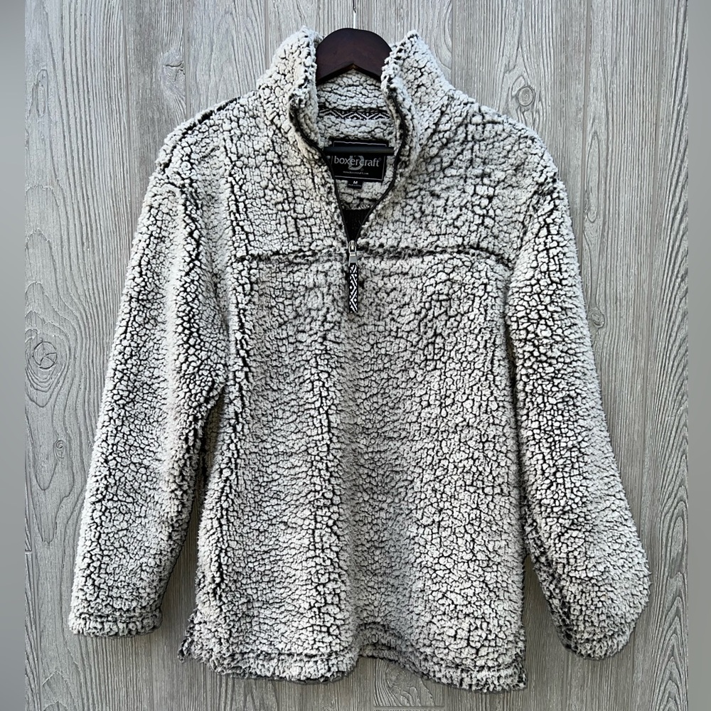 Boxercraft Sherpa Pullover Quarter Zip Gray Fleece Medium Soft Teddy Sweatshirt